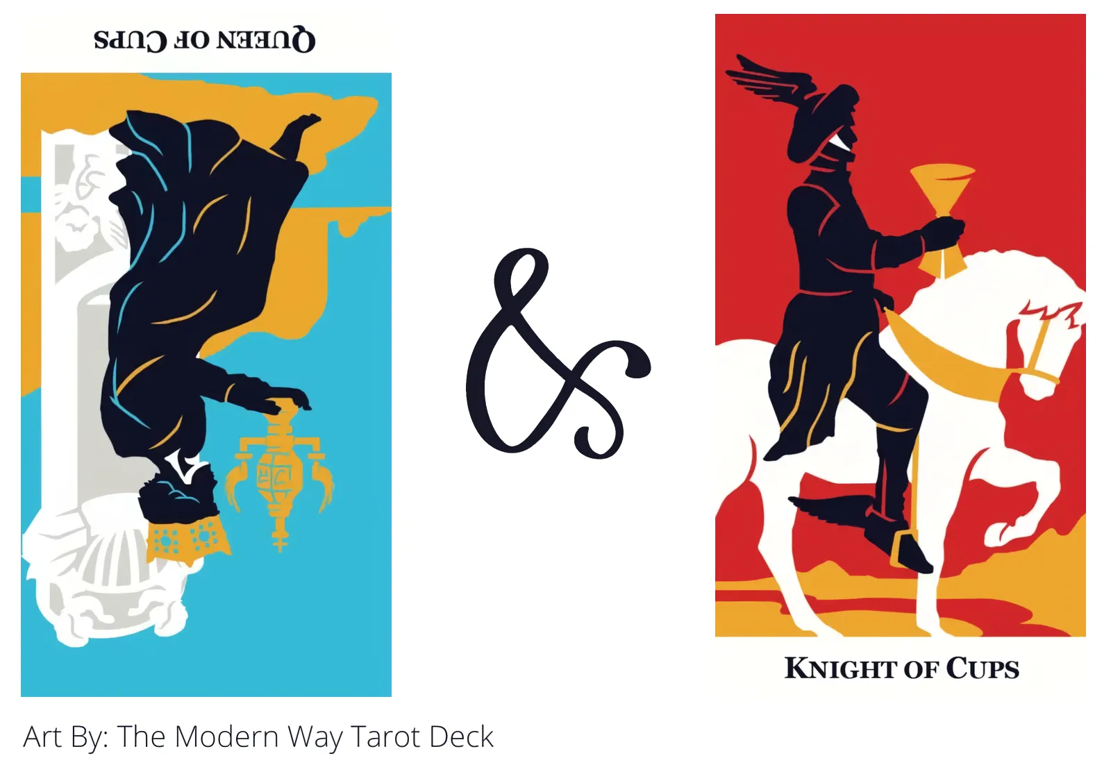 queen of cups reversed and knight of cups tarot cards together