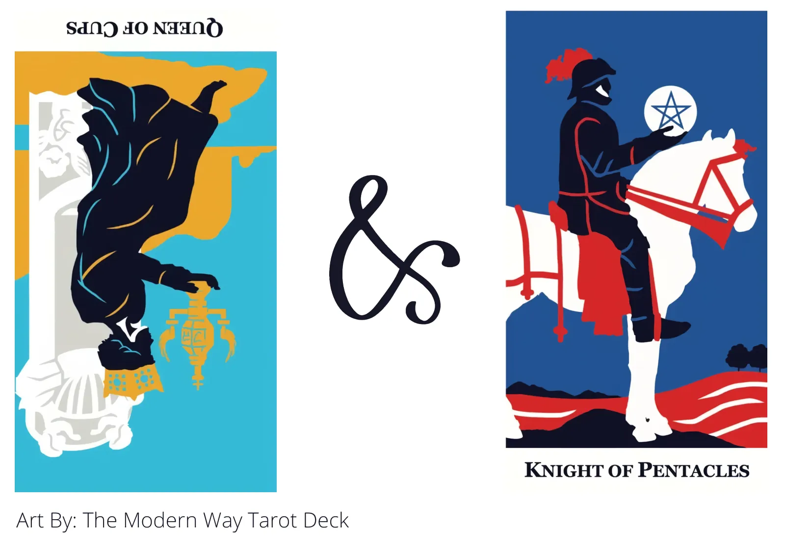 queen of cups reversed and knight of pentacles tarot cards together