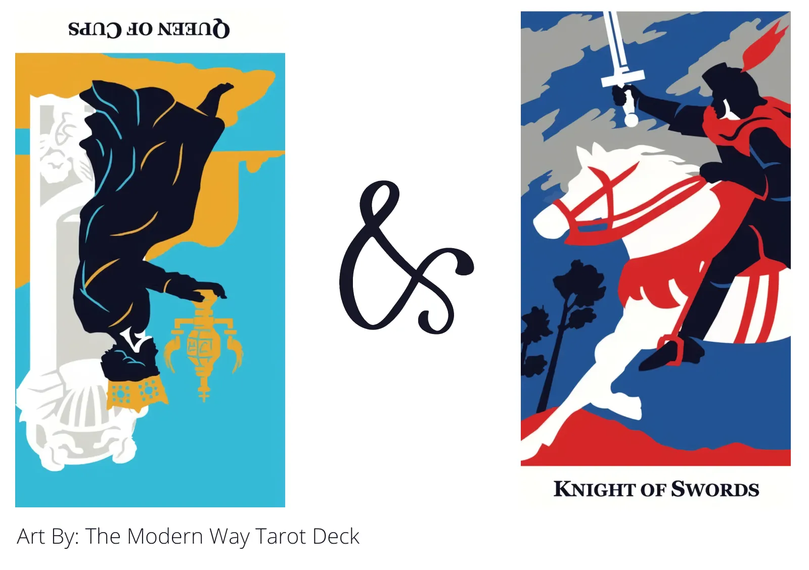 queen of cups reversed and knight of swords tarot cards together