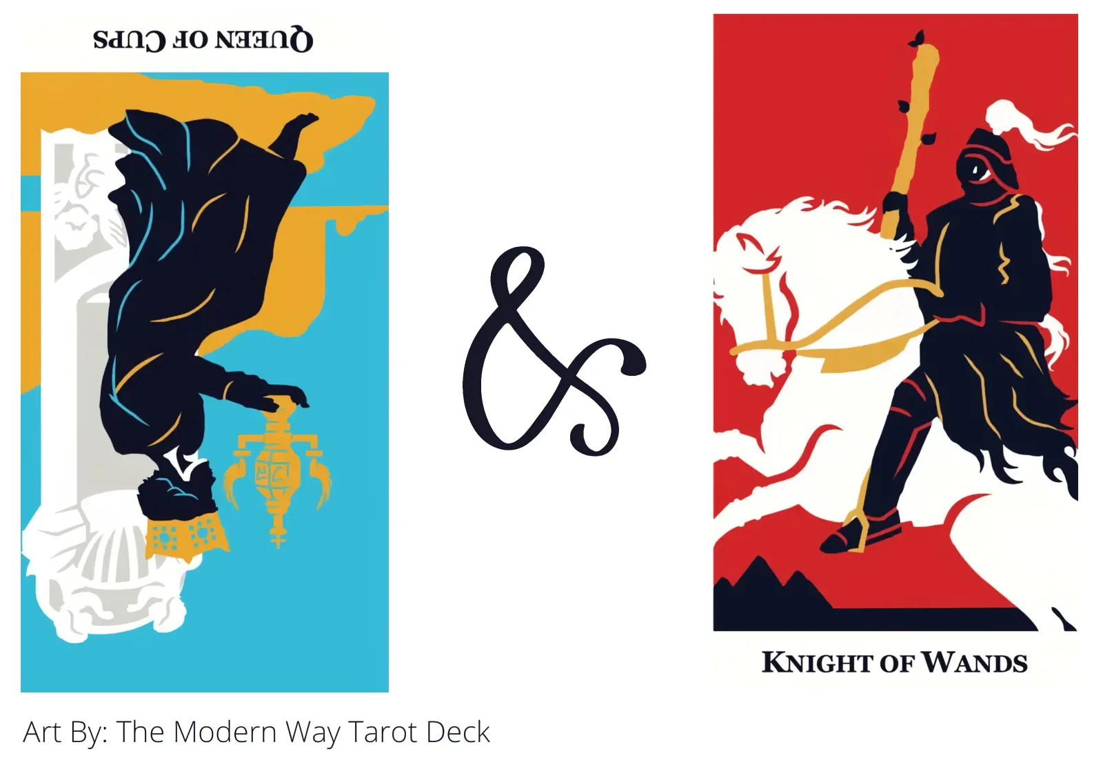queen of cups reversed and knight of wands tarot cards together