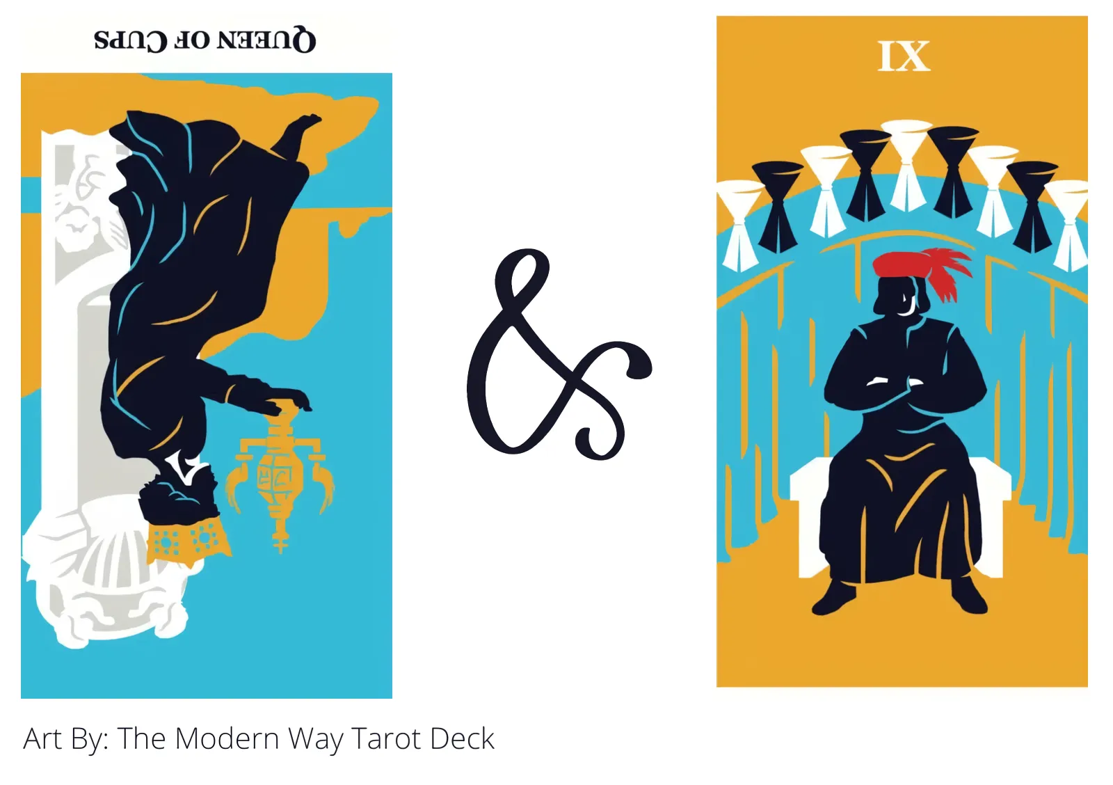 queen of cups reversed and nine of cups tarot cards together