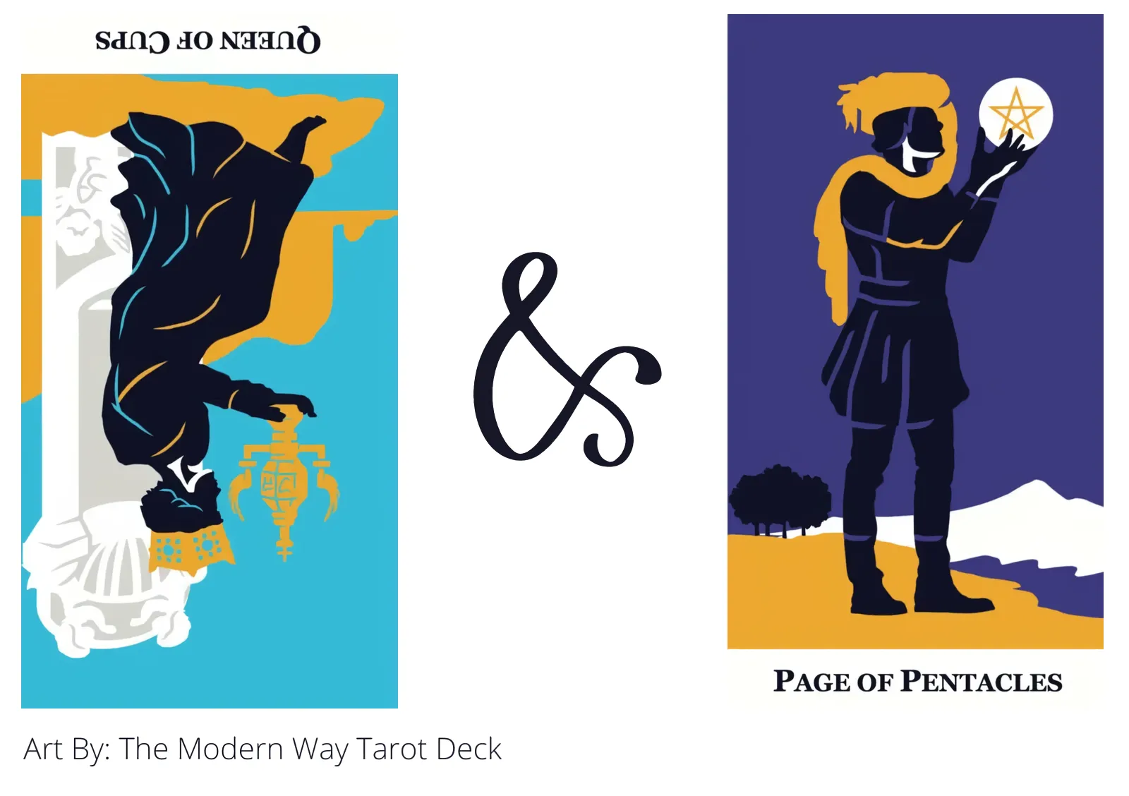 queen of cups reversed and page of pentacles tarot cards together