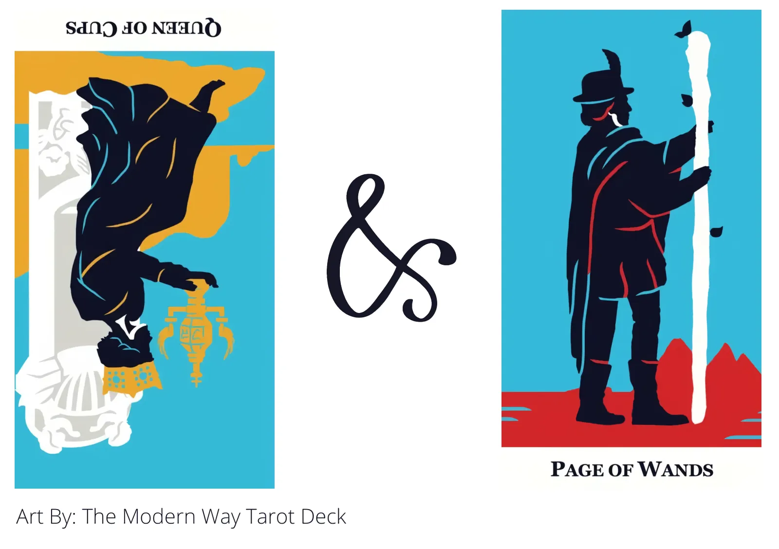 queen of cups reversed and page of wands tarot cards together