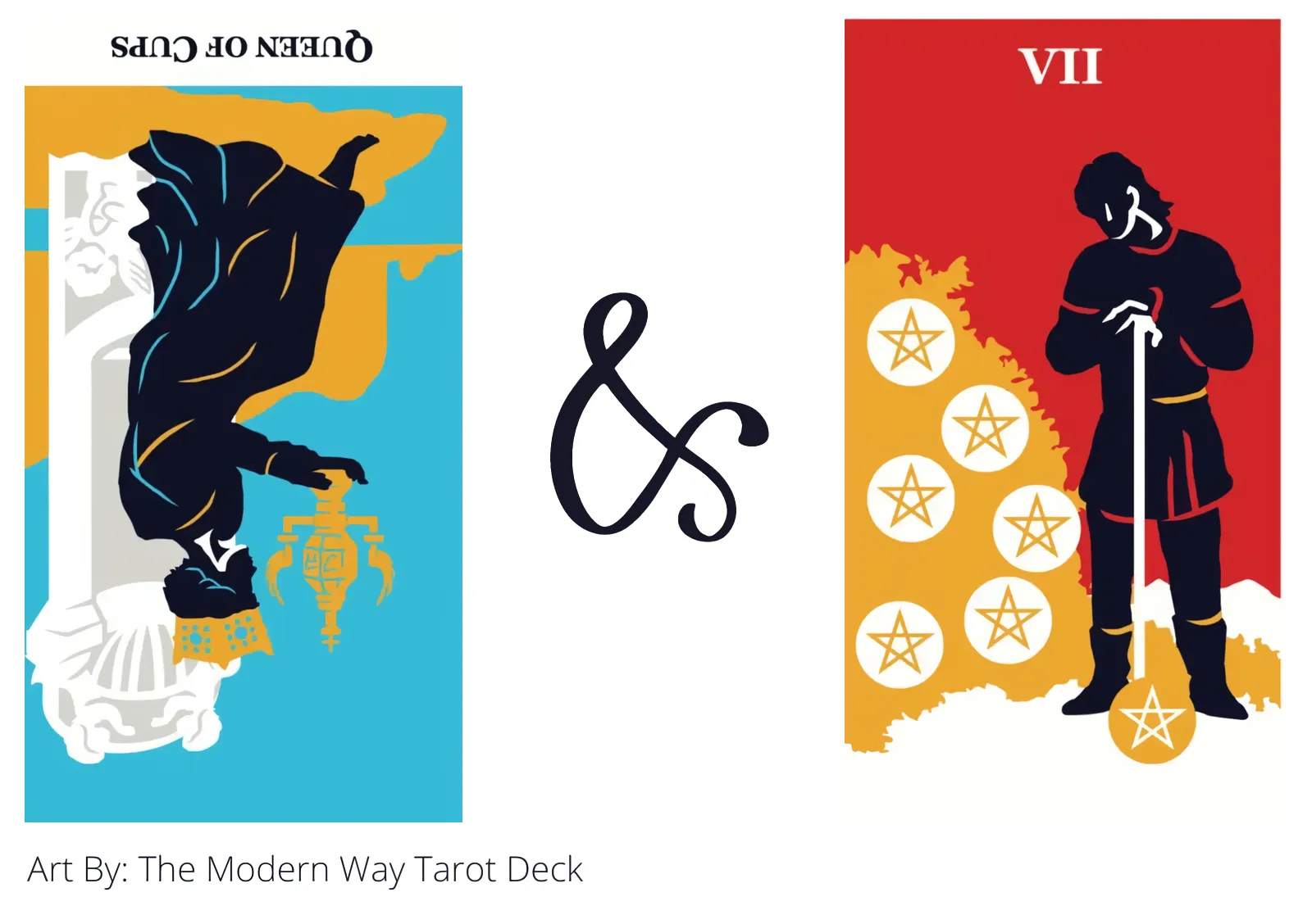queen of cups reversed and seven of pentacles tarot cards together