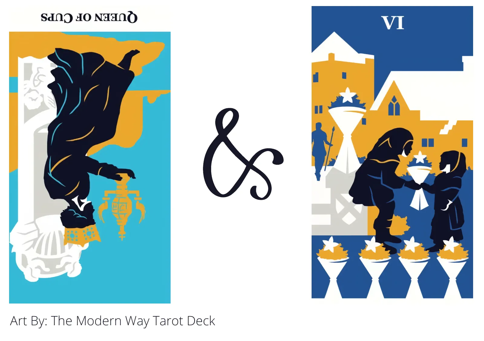 queen of cups reversed and six of cups tarot cards together