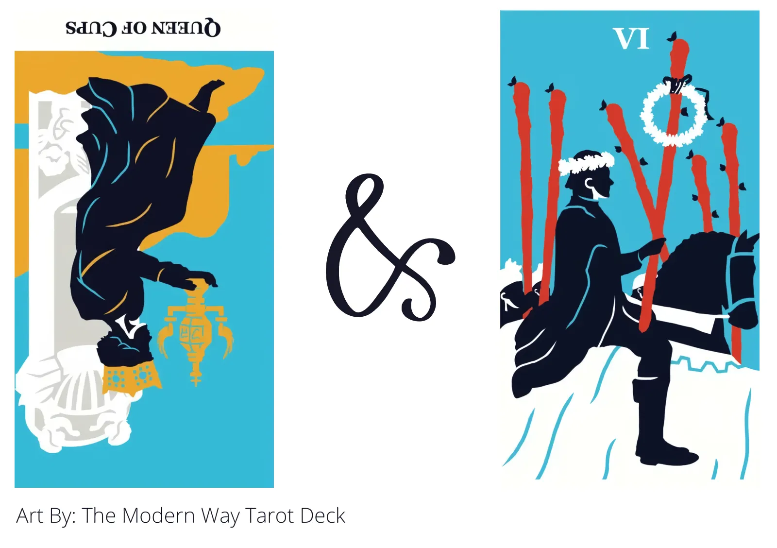 queen of cups reversed and six of wands tarot cards together