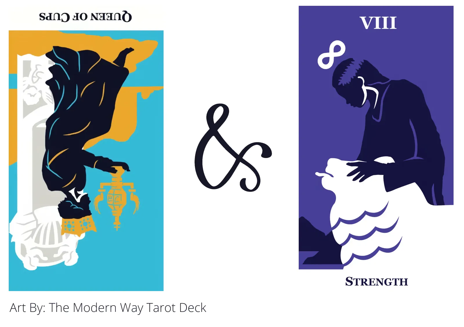 queen of cups reversed and strength tarot cards together