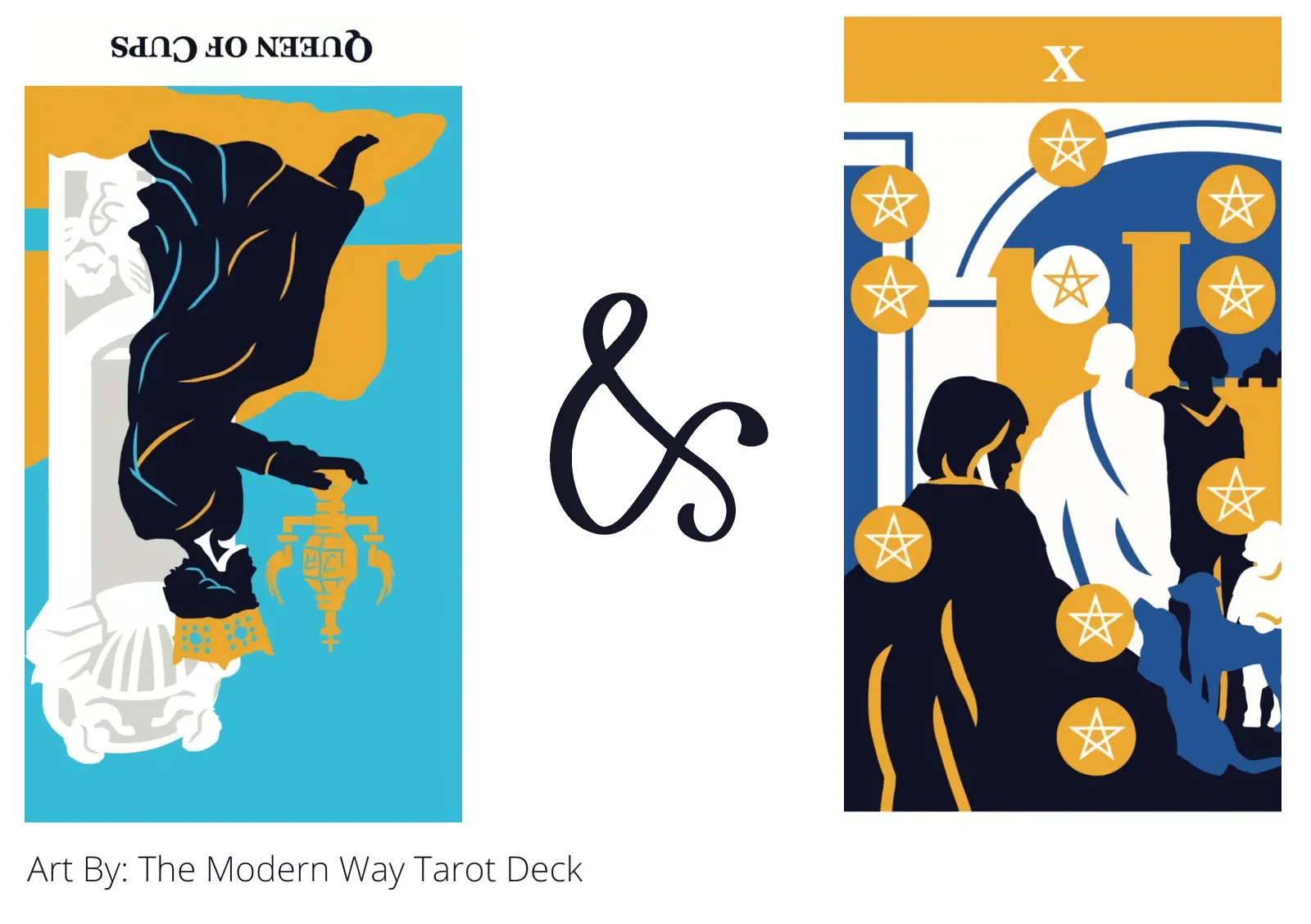 queen of cups reversed and ten of pentacles tarot cards together