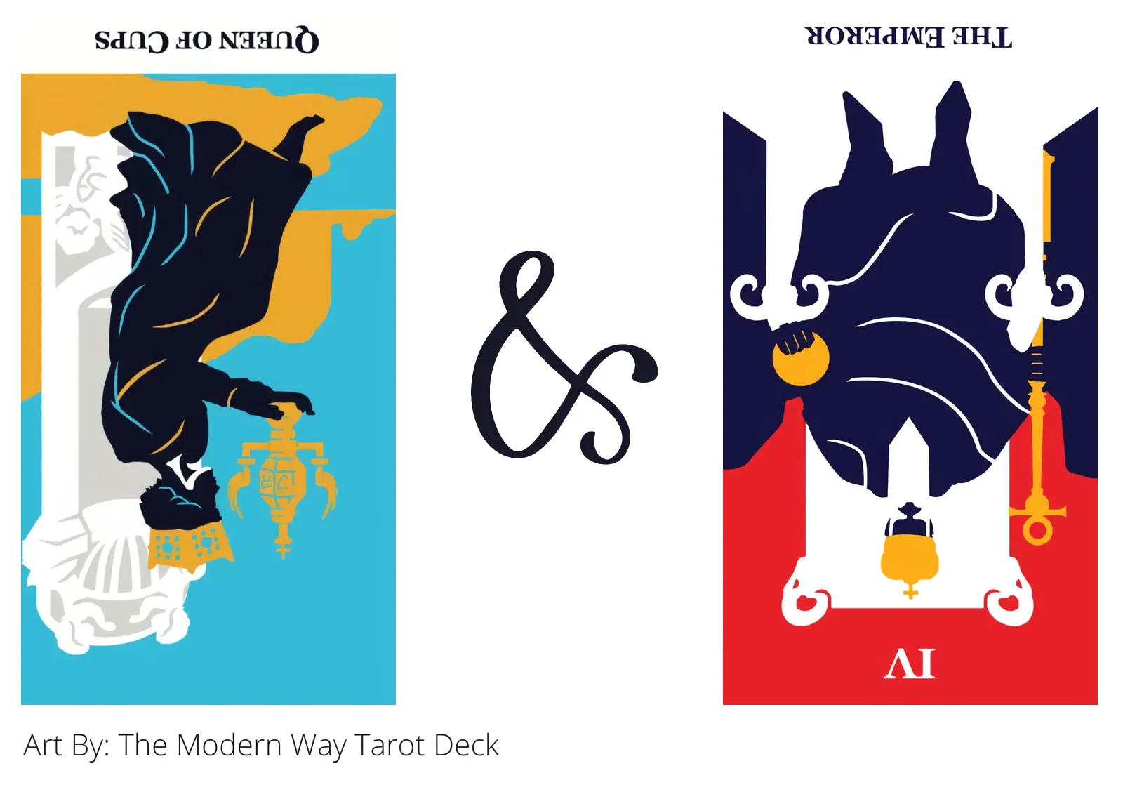 queen of cups reversed and the emperor reversed tarot cards together
