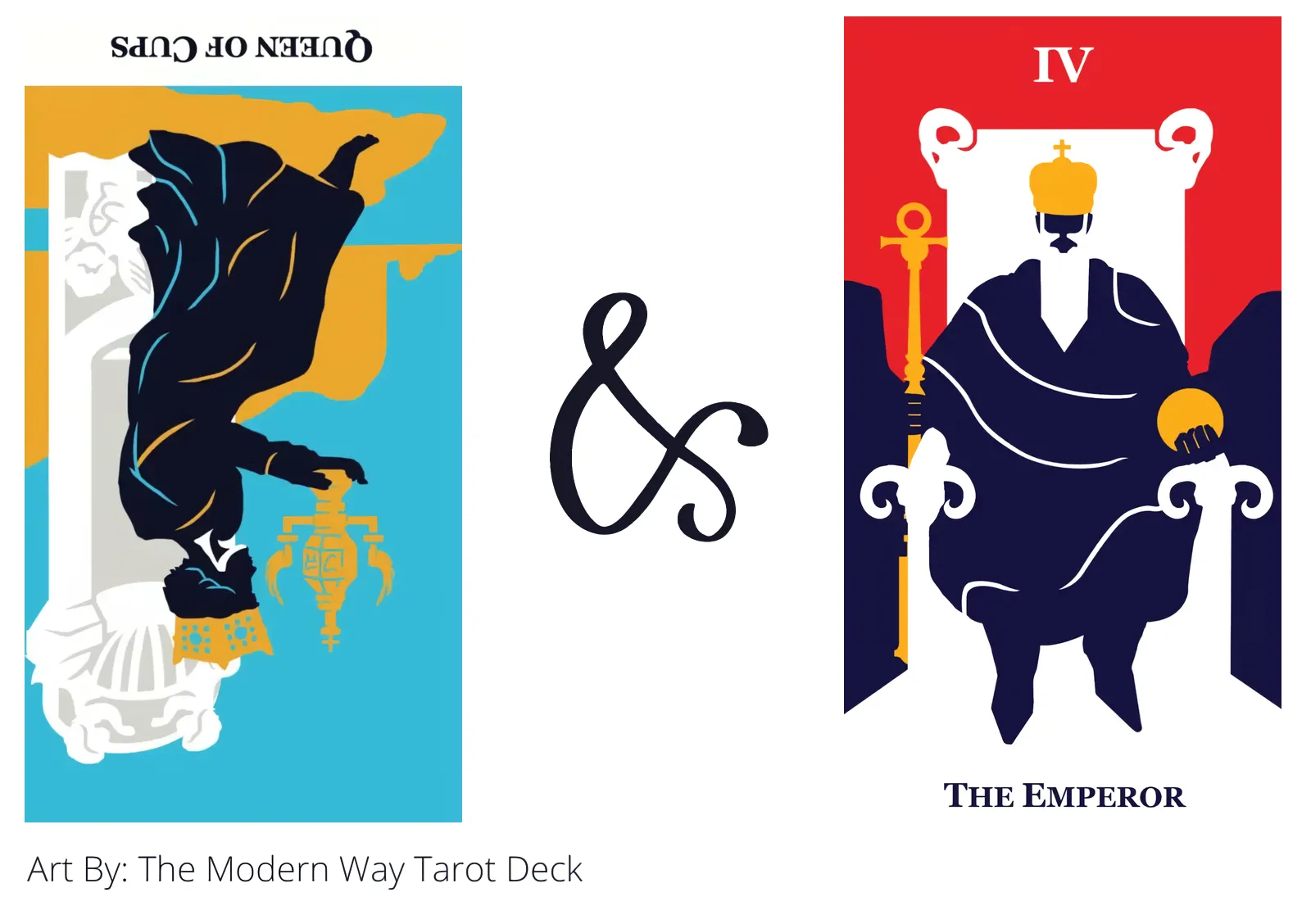 queen of cups reversed and the emperor tarot cards together