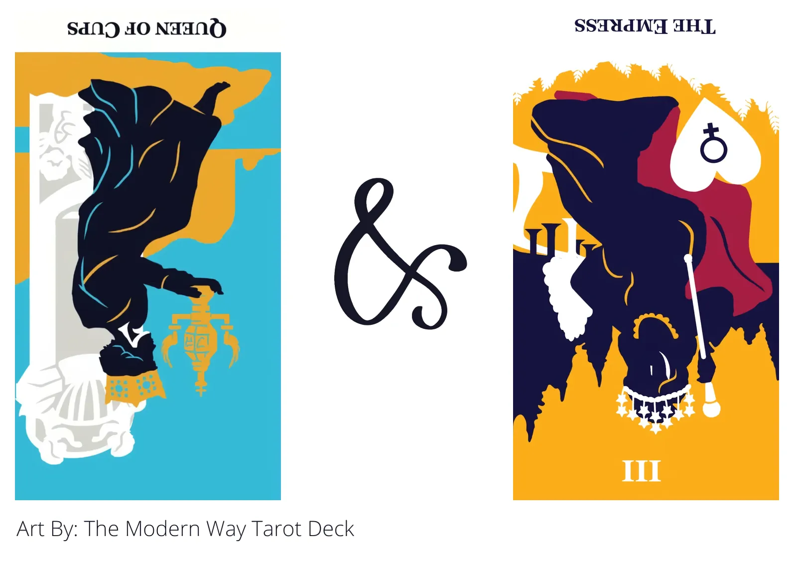 queen of cups reversed and the empress reversed tarot cards together