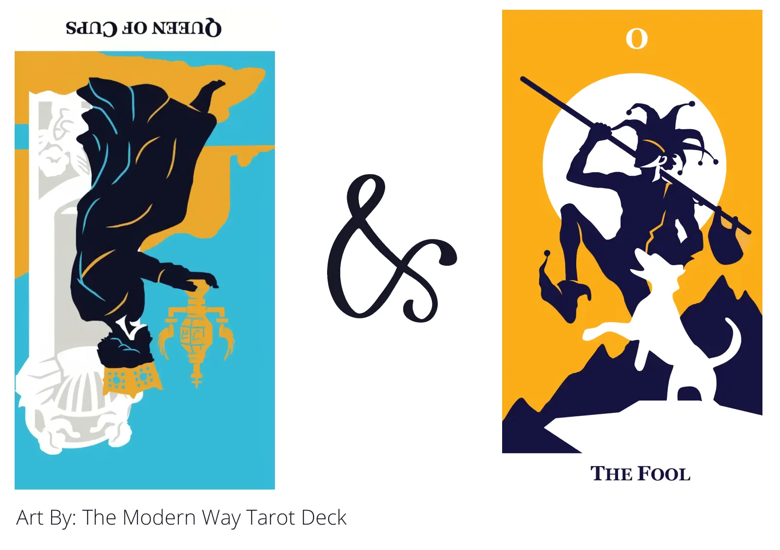 queen of cups reversed and the fool tarot cards together