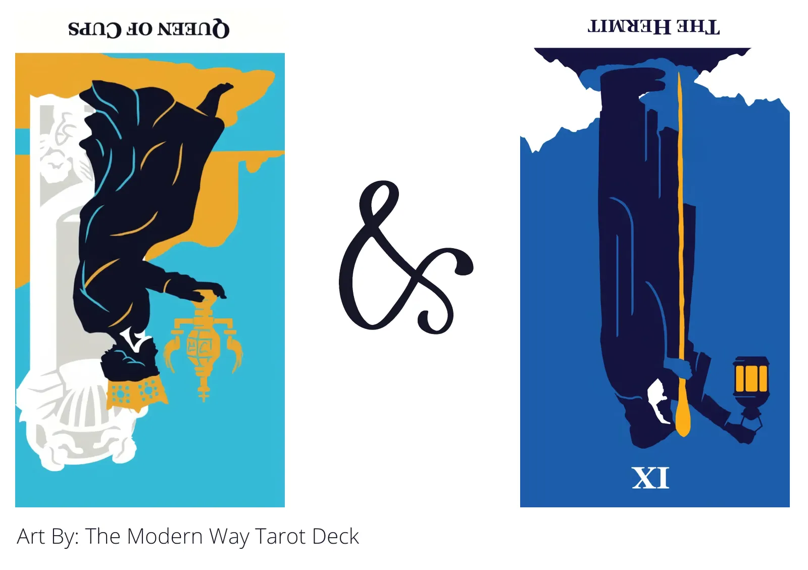 queen of cups reversed and the hermit reversed tarot cards together