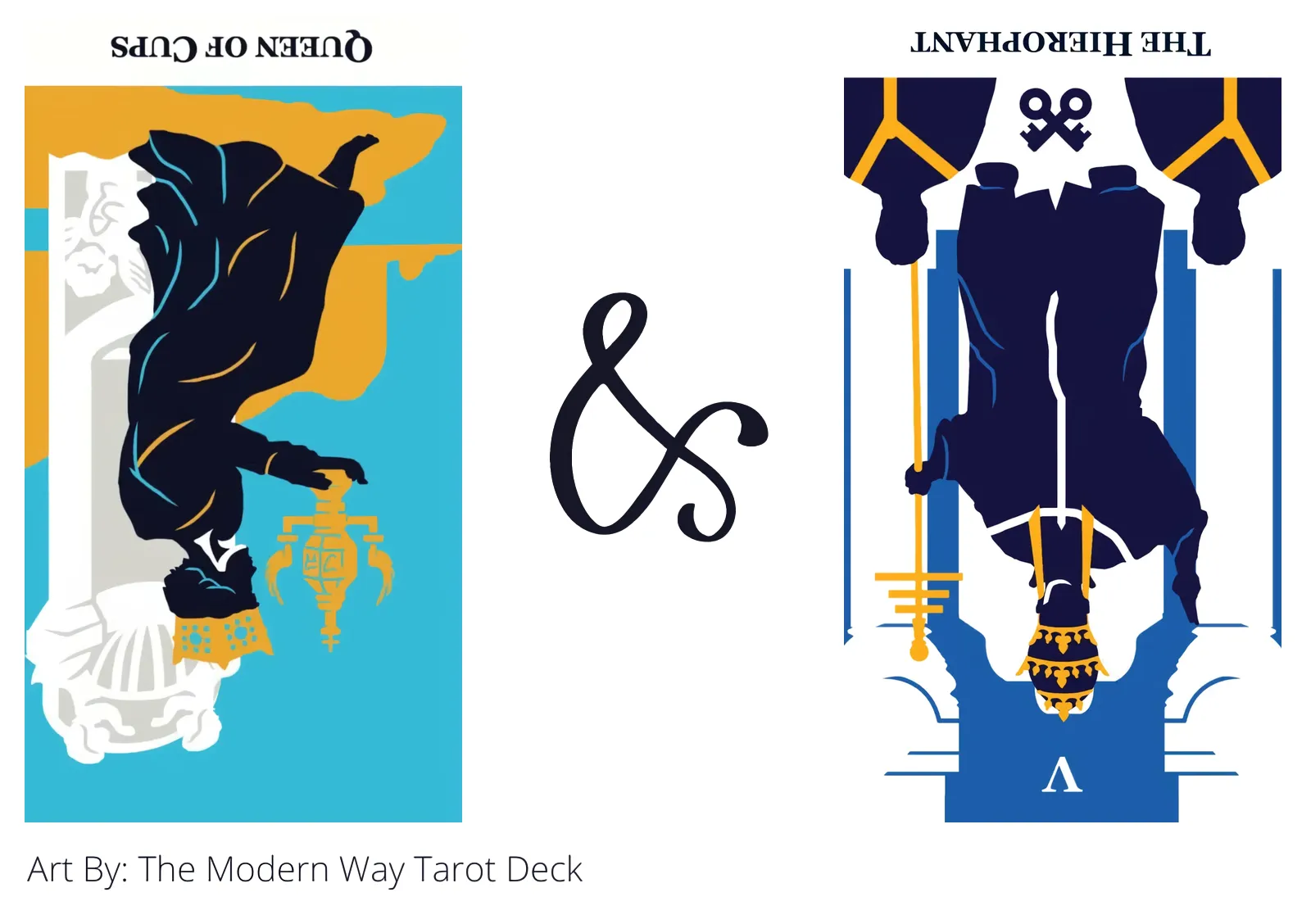 queen of cups reversed and the hierophant reversed tarot cards together