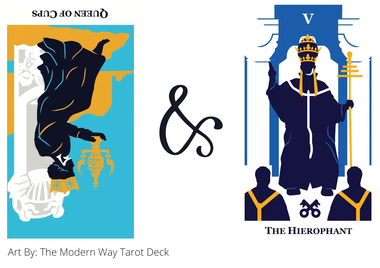 queen of cups reversed and the hierophant tarot cards together
