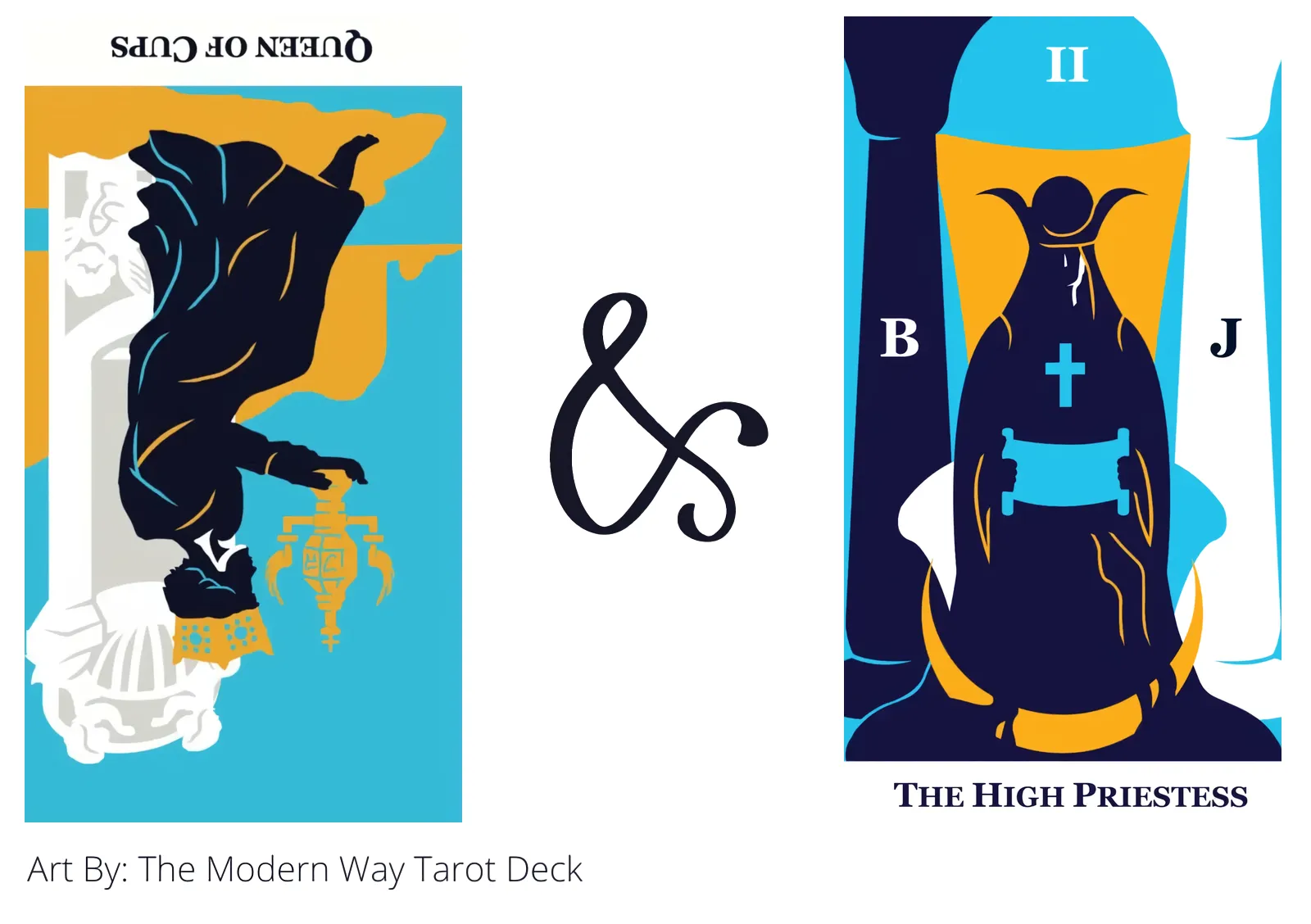 queen of cups reversed and the high priestess tarot cards together