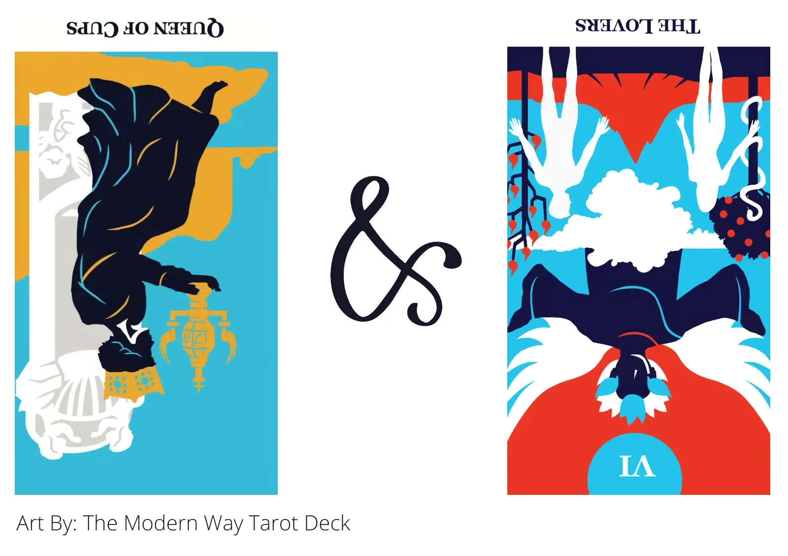 queen of cups reversed and the lovers reversed tarot cards together