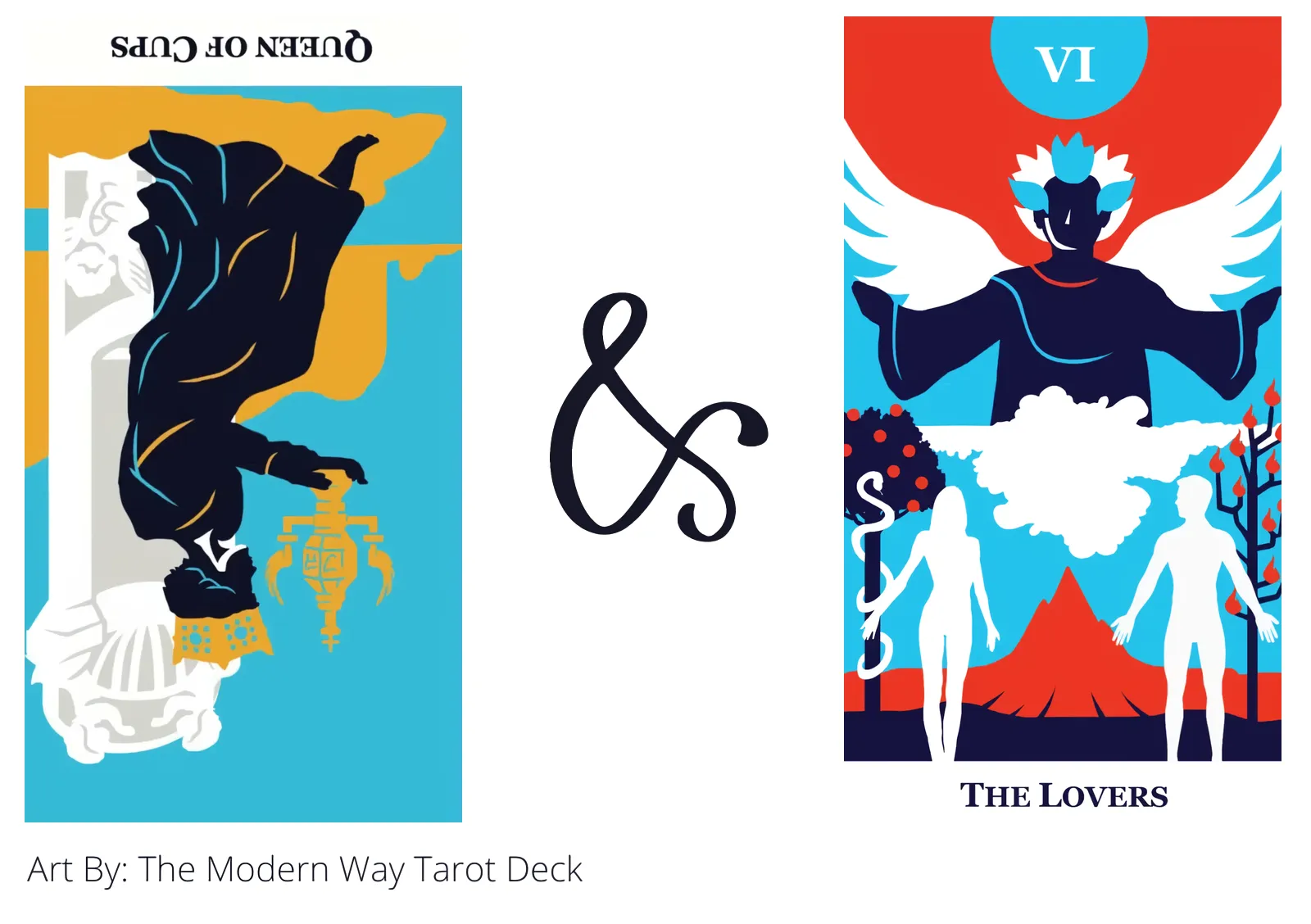 queen of cups reversed and the lovers tarot cards together