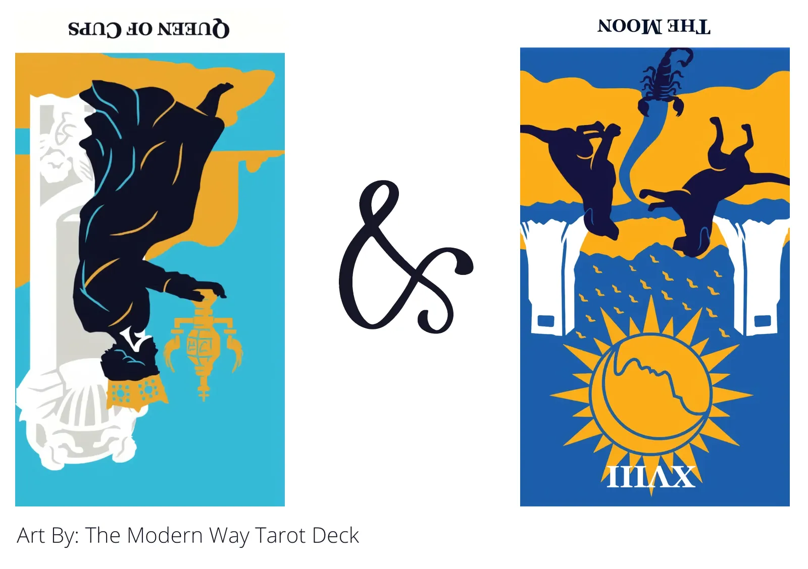 queen of cups reversed and the moon reversed tarot cards together
