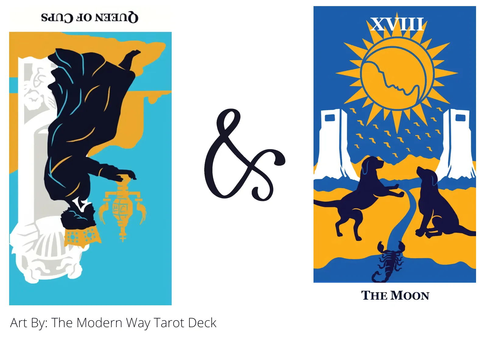 queen of cups reversed and the moon tarot cards together