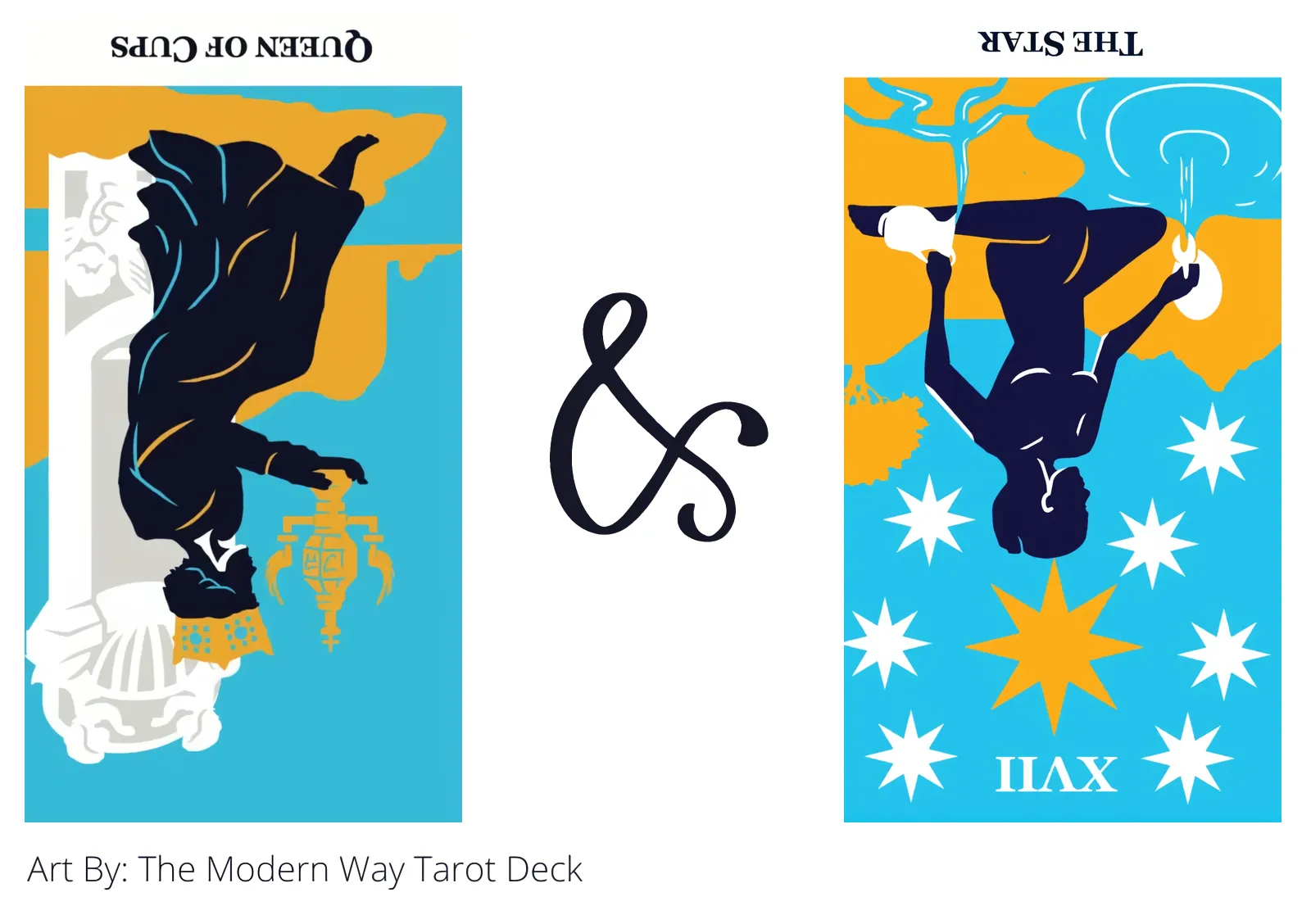 queen of cups reversed and the star reversed tarot cards together