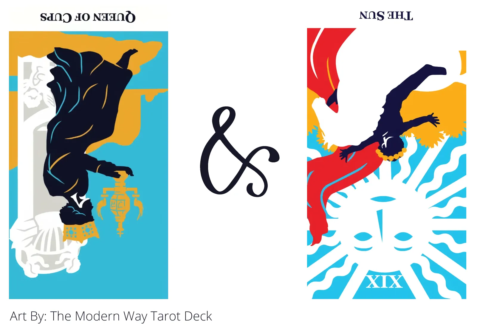queen of cups reversed and the sun reversed tarot cards together