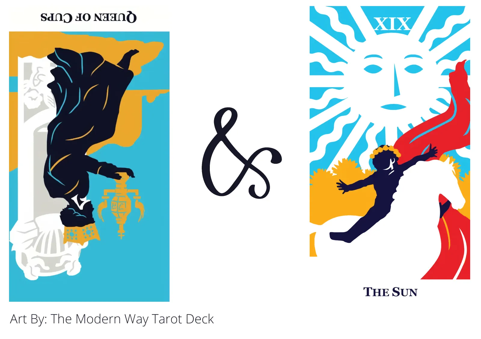 queen of cups reversed and the sun tarot cards together