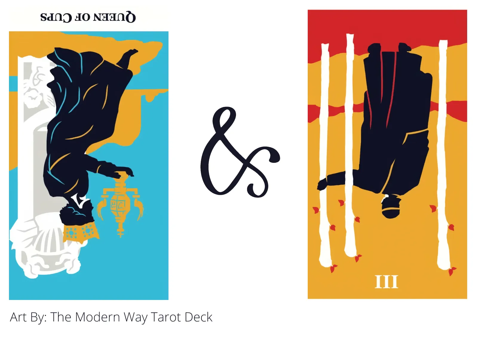 queen of cups reversed and three of wands reversed tarot cards together