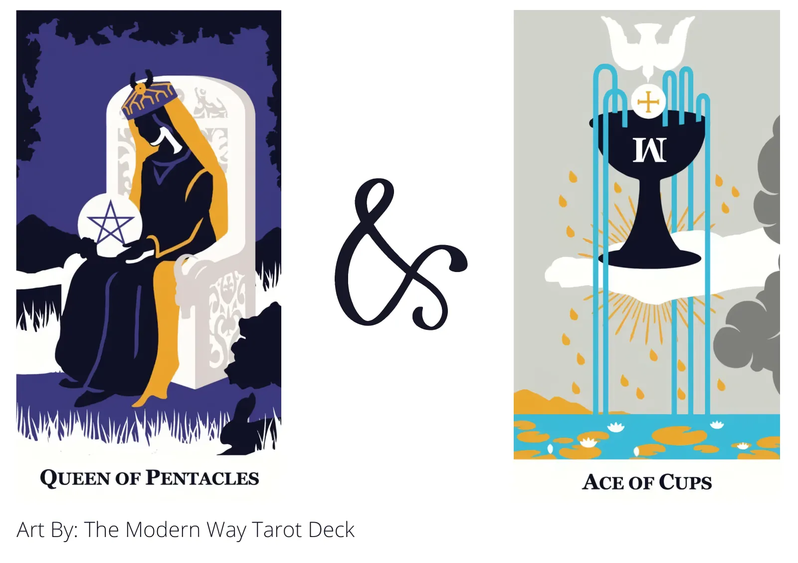 queen of pentacles and ace of cups tarot cards together