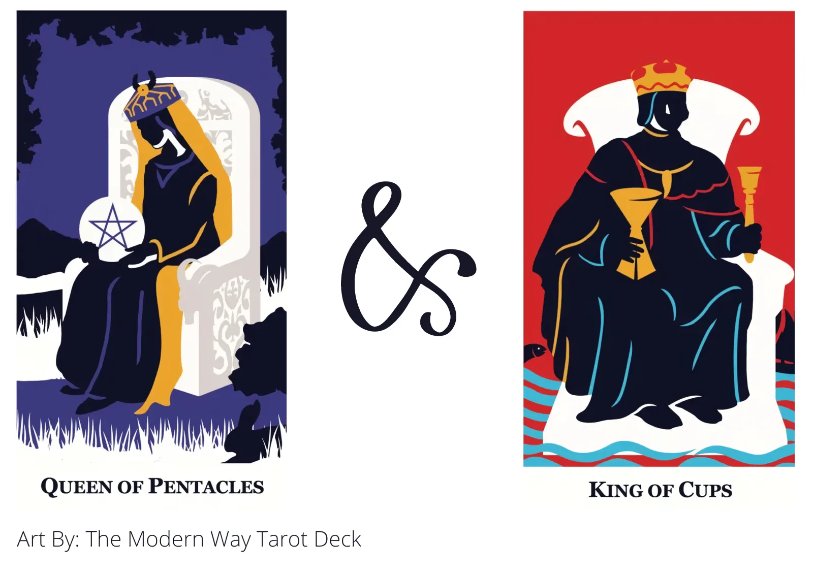 queen of pentacles and king of cups tarot cards together