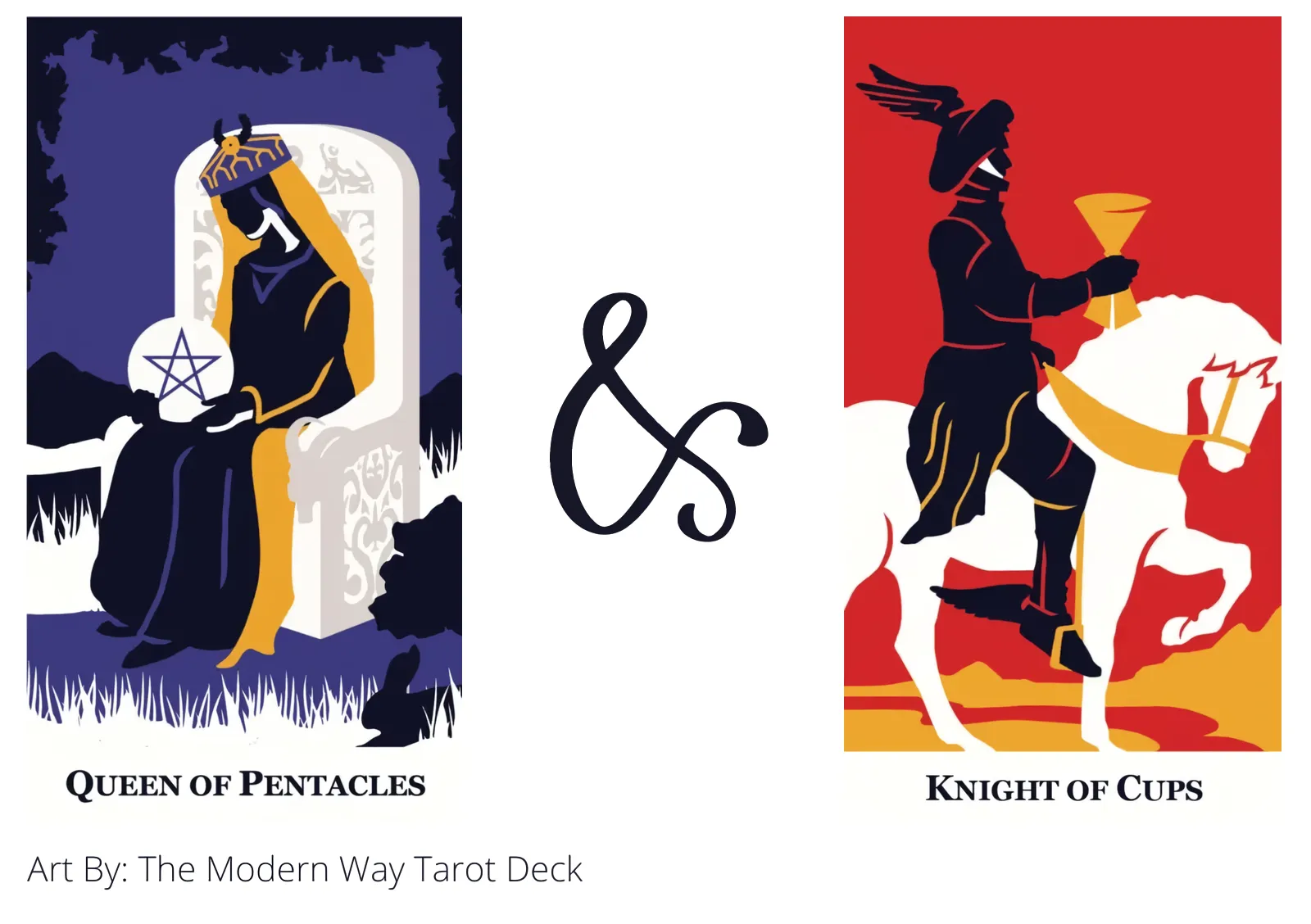 queen of pentacles and knight of cups tarot cards together