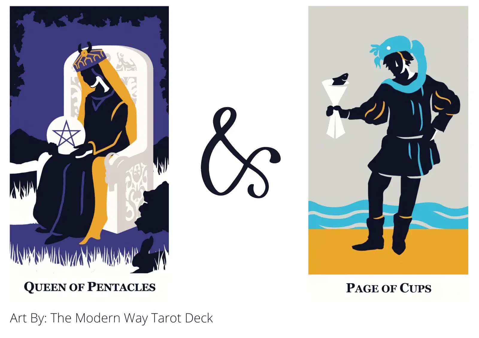 queen of pentacles and page of cups tarot cards together