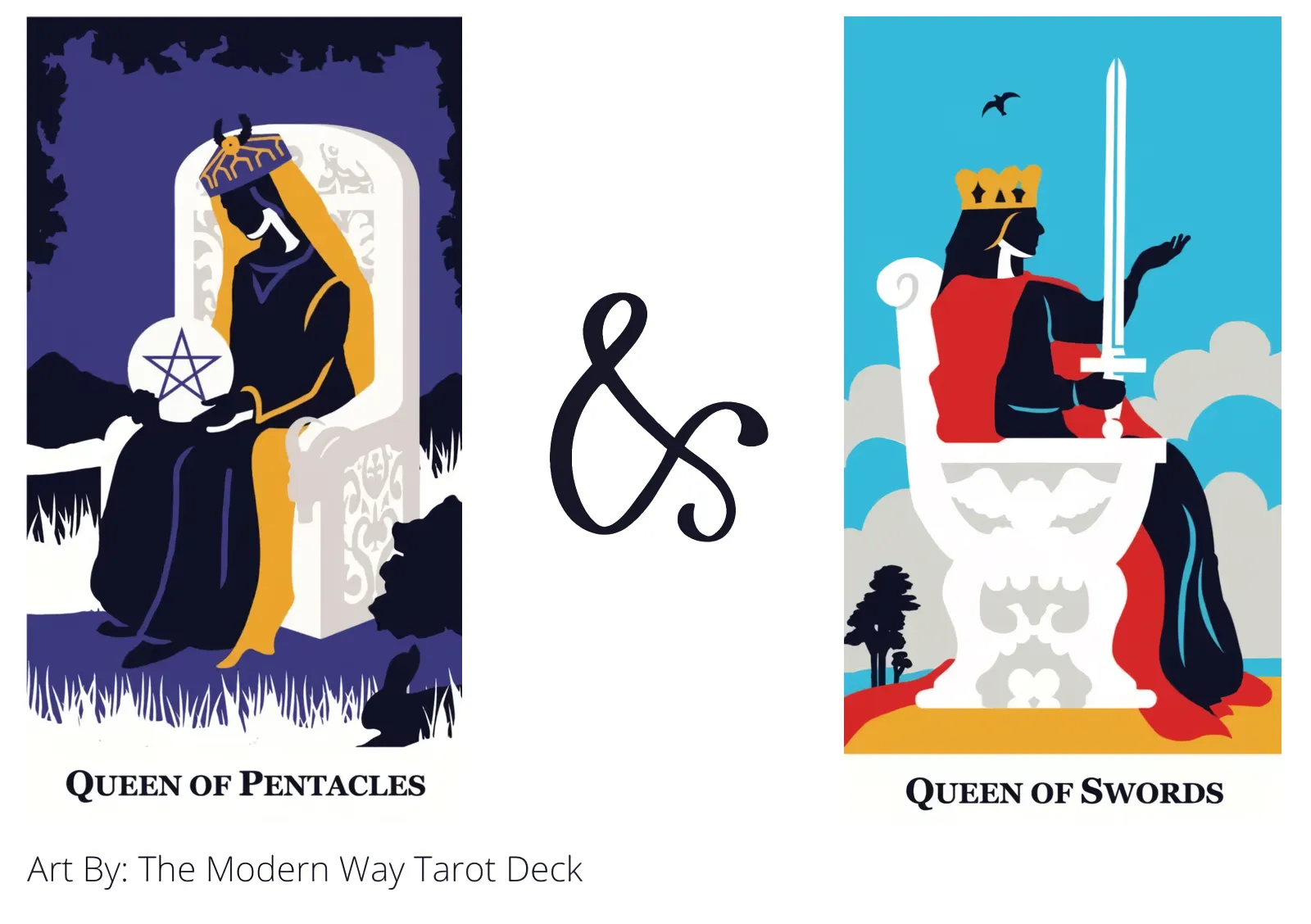 queen of pentacles and queen of swords tarot cards together