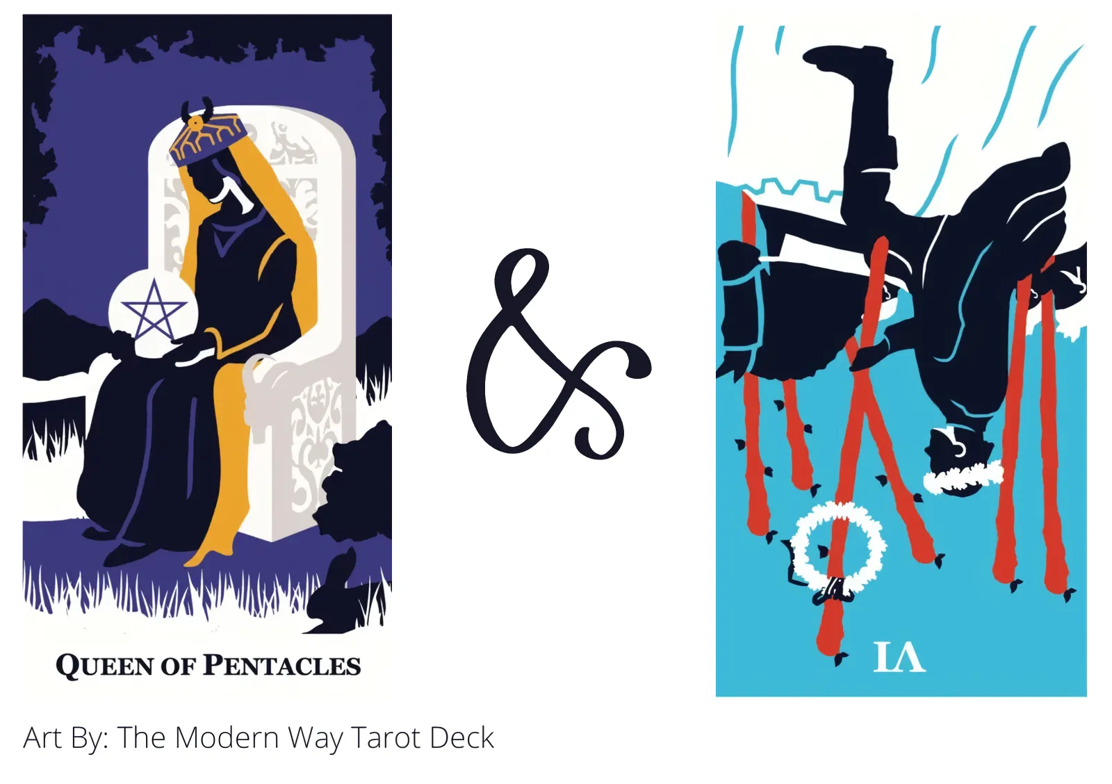 queen of pentacles and six of wands reversed tarot cards together