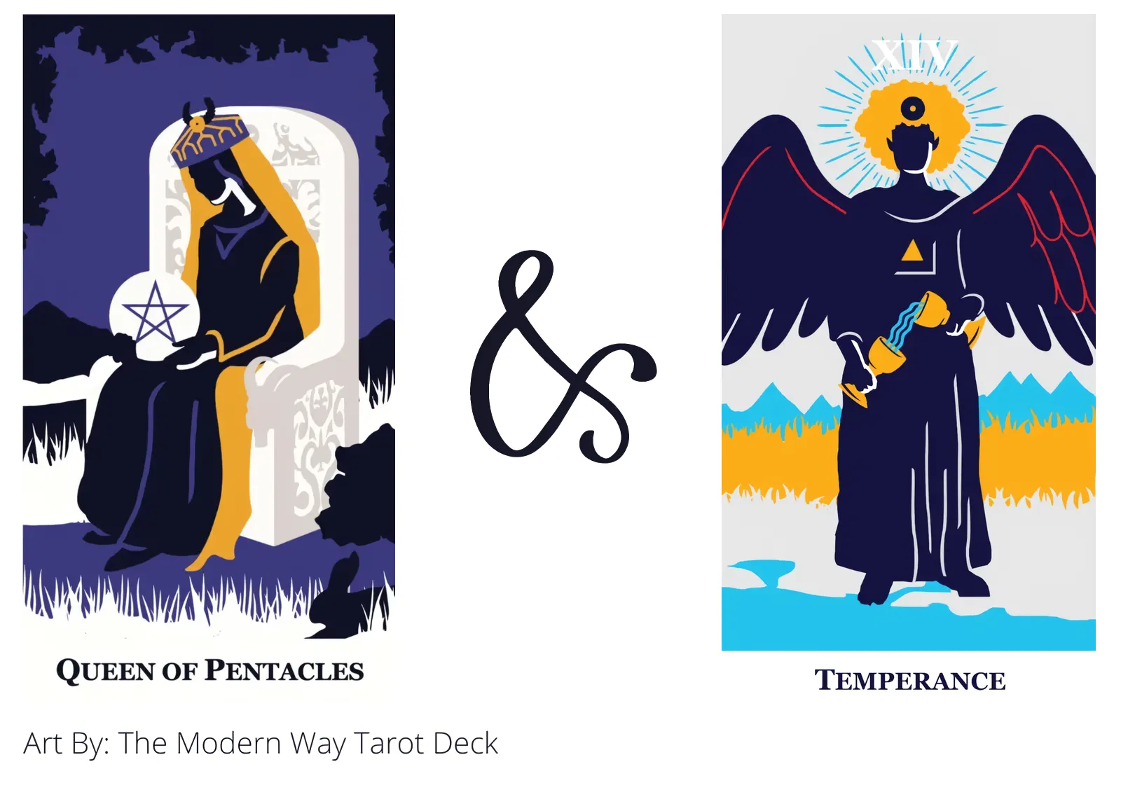 queen of pentacles and temperance tarot cards together