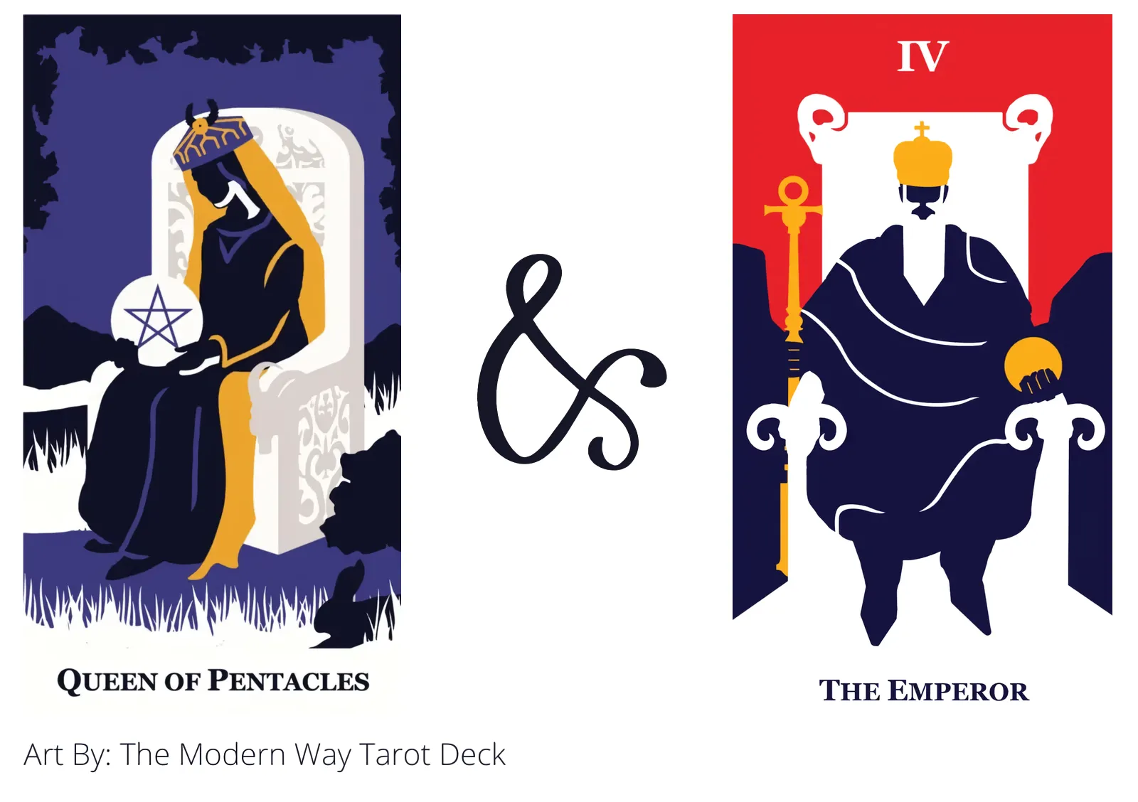 queen of pentacles and the emperor tarot cards together