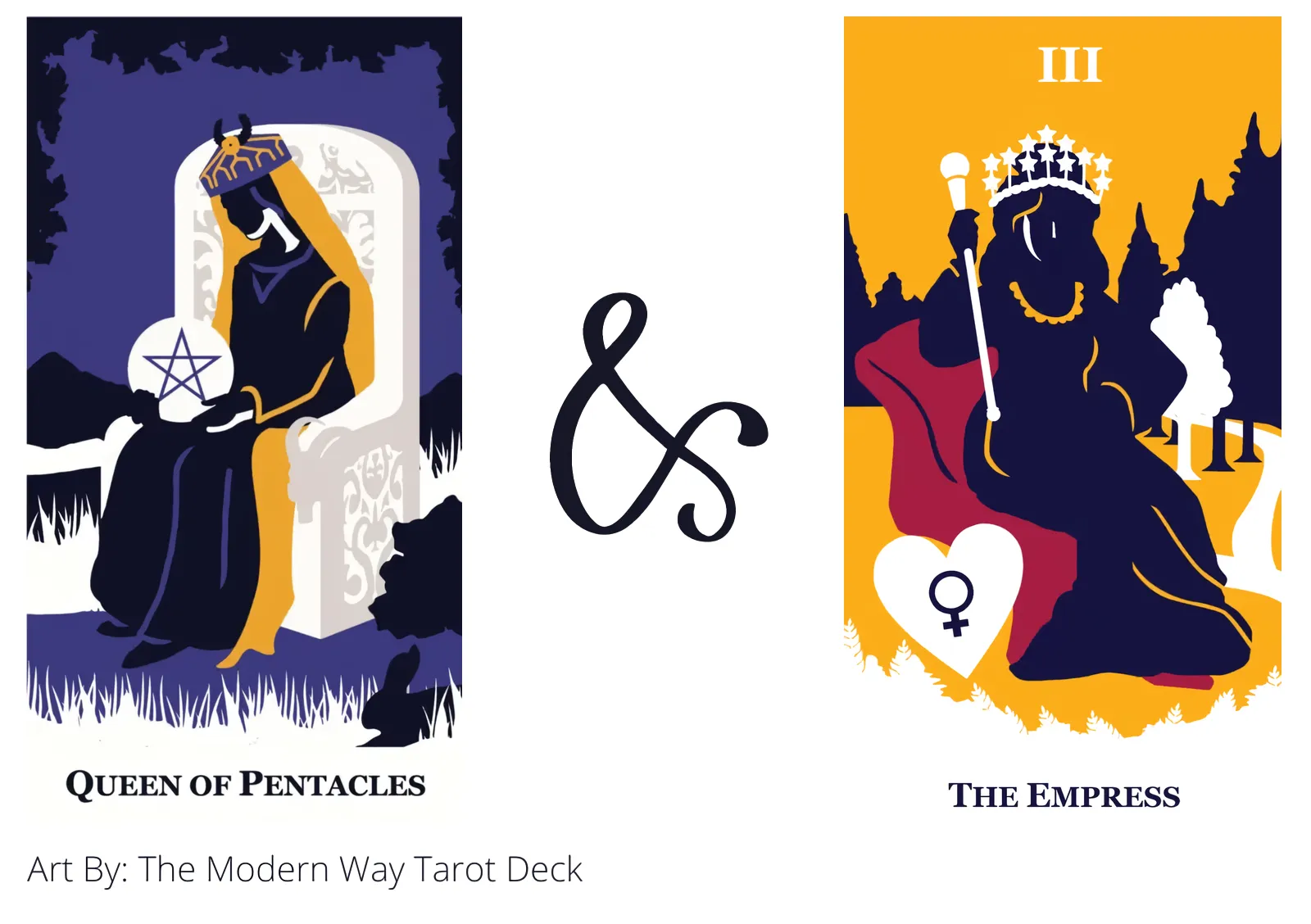 queen of pentacles and the empress tarot cards together