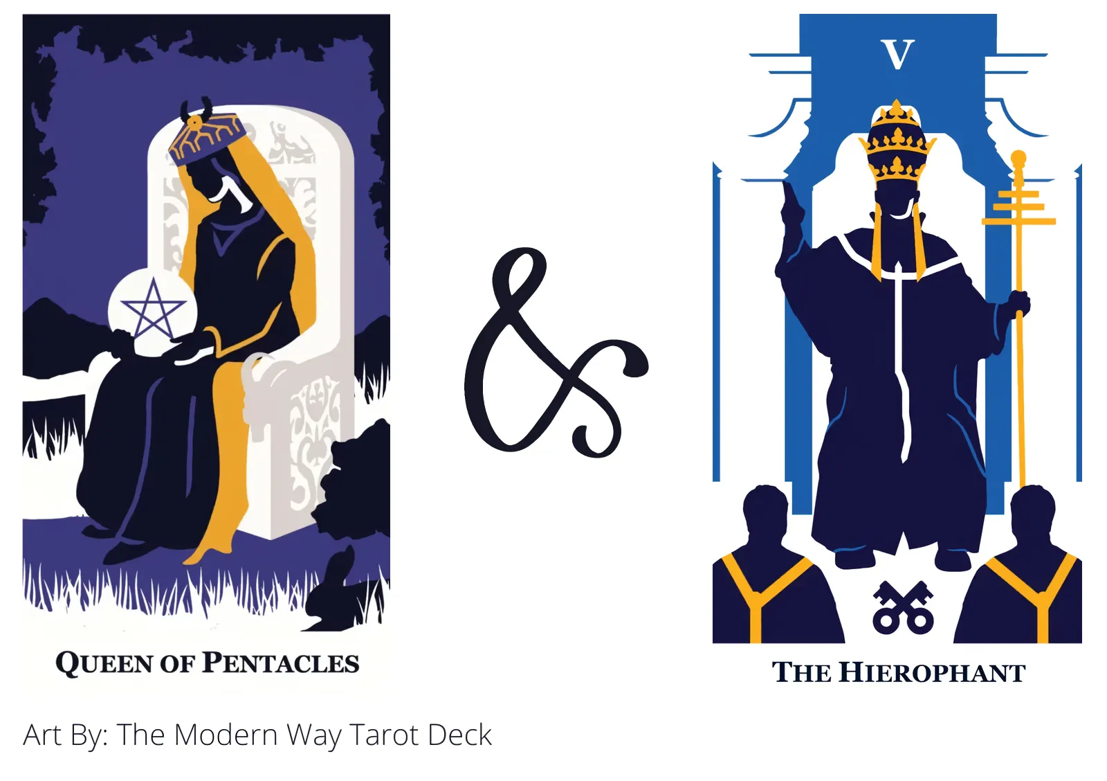 queen of pentacles and the hierophant tarot cards together