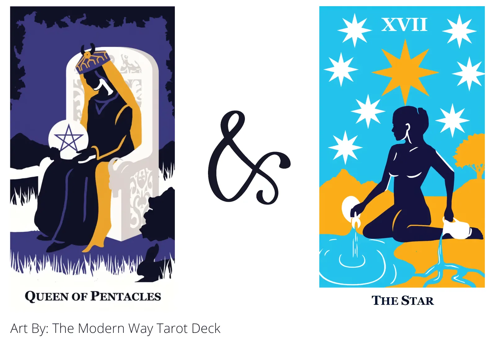 queen of pentacles and the star tarot cards together