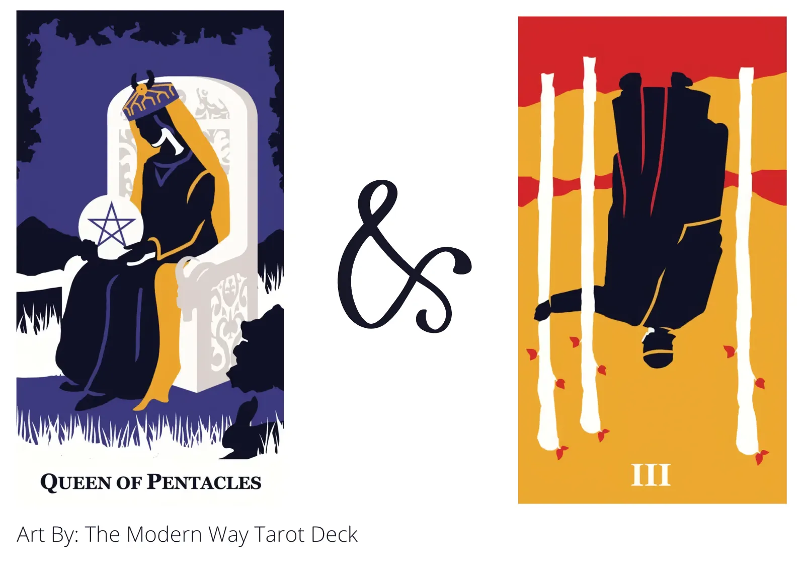 queen of pentacles and three of wands reversed tarot cards together