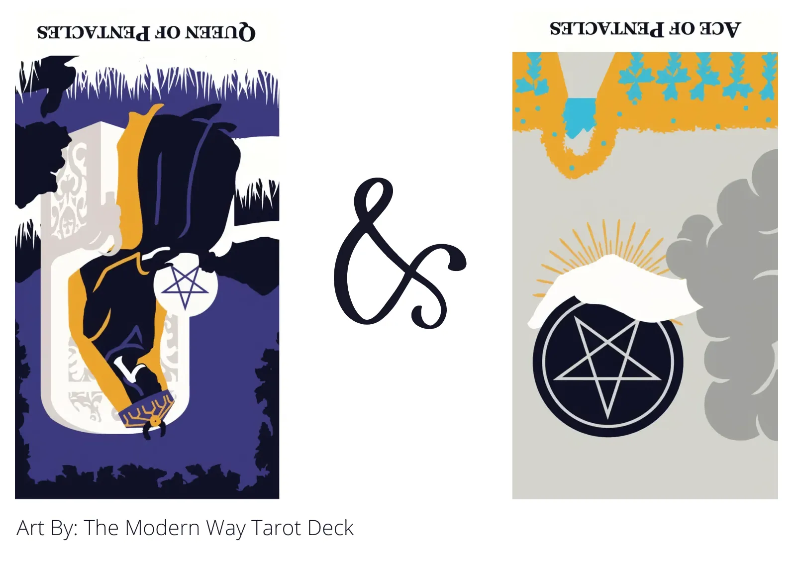 queen of pentacles reversed and ace of pentacles reversed tarot cards together