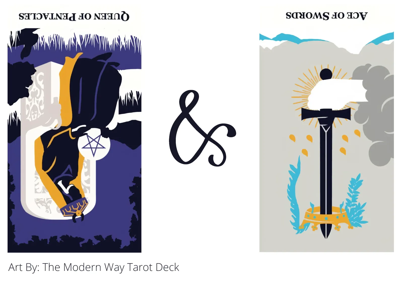 queen of pentacles reversed and ace of swords reversed tarot cards together