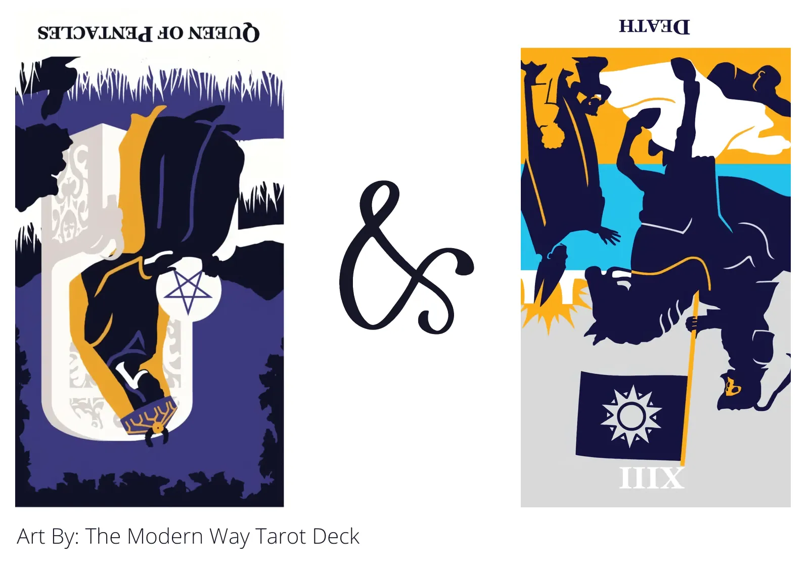 queen of pentacles reversed and death reversed tarot cards together
