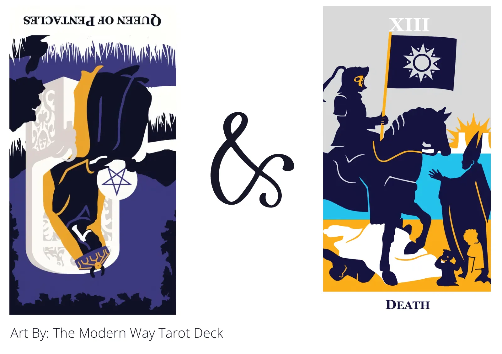 queen of pentacles reversed and death tarot cards together