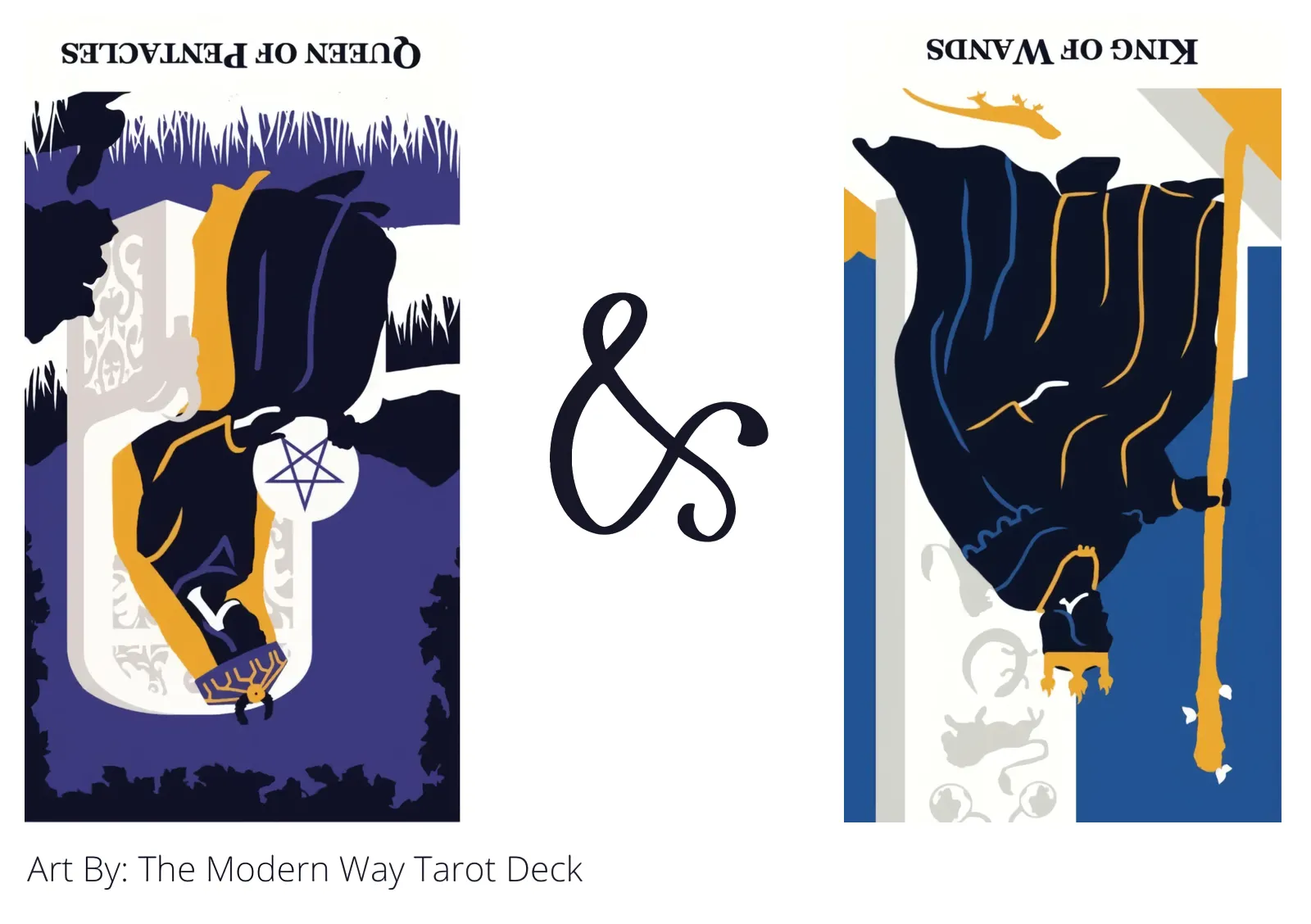 queen of pentacles reversed and king of wands reversed tarot cards together