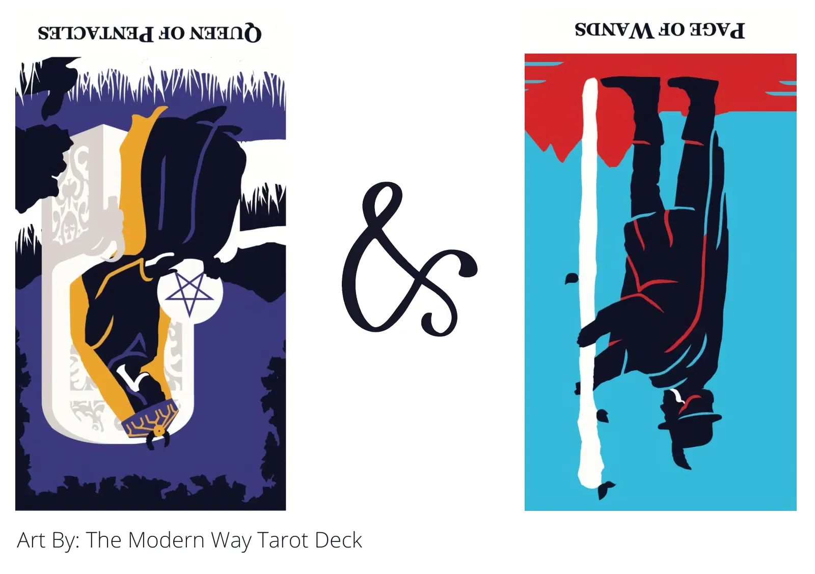 queen of pentacles reversed and page of wands reversed tarot cards together