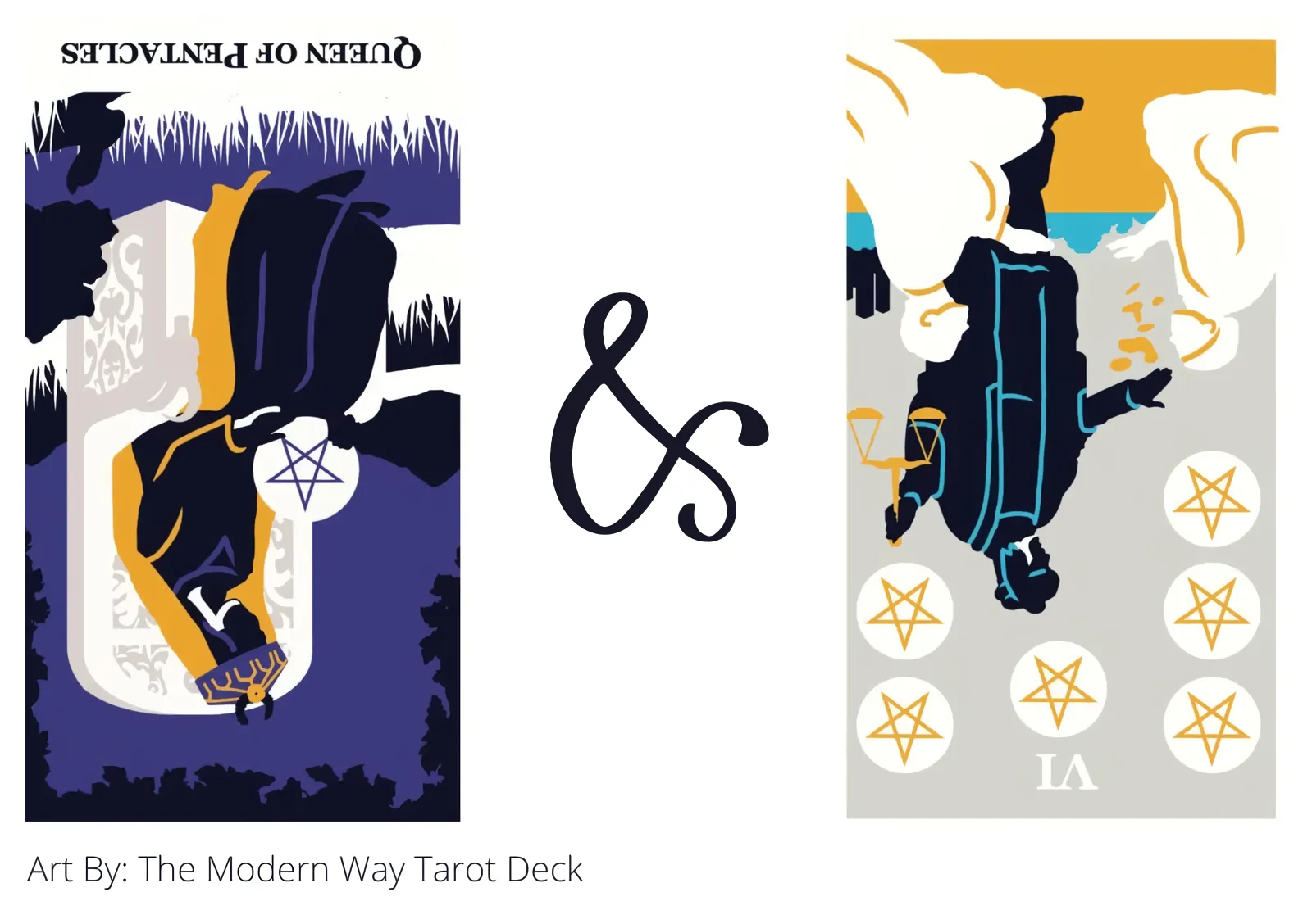 queen of pentacles reversed and six of pentacles reversed tarot cards together