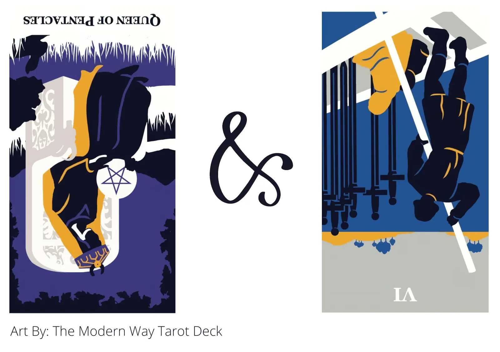 queen of pentacles reversed and six of swords reversed tarot cards together