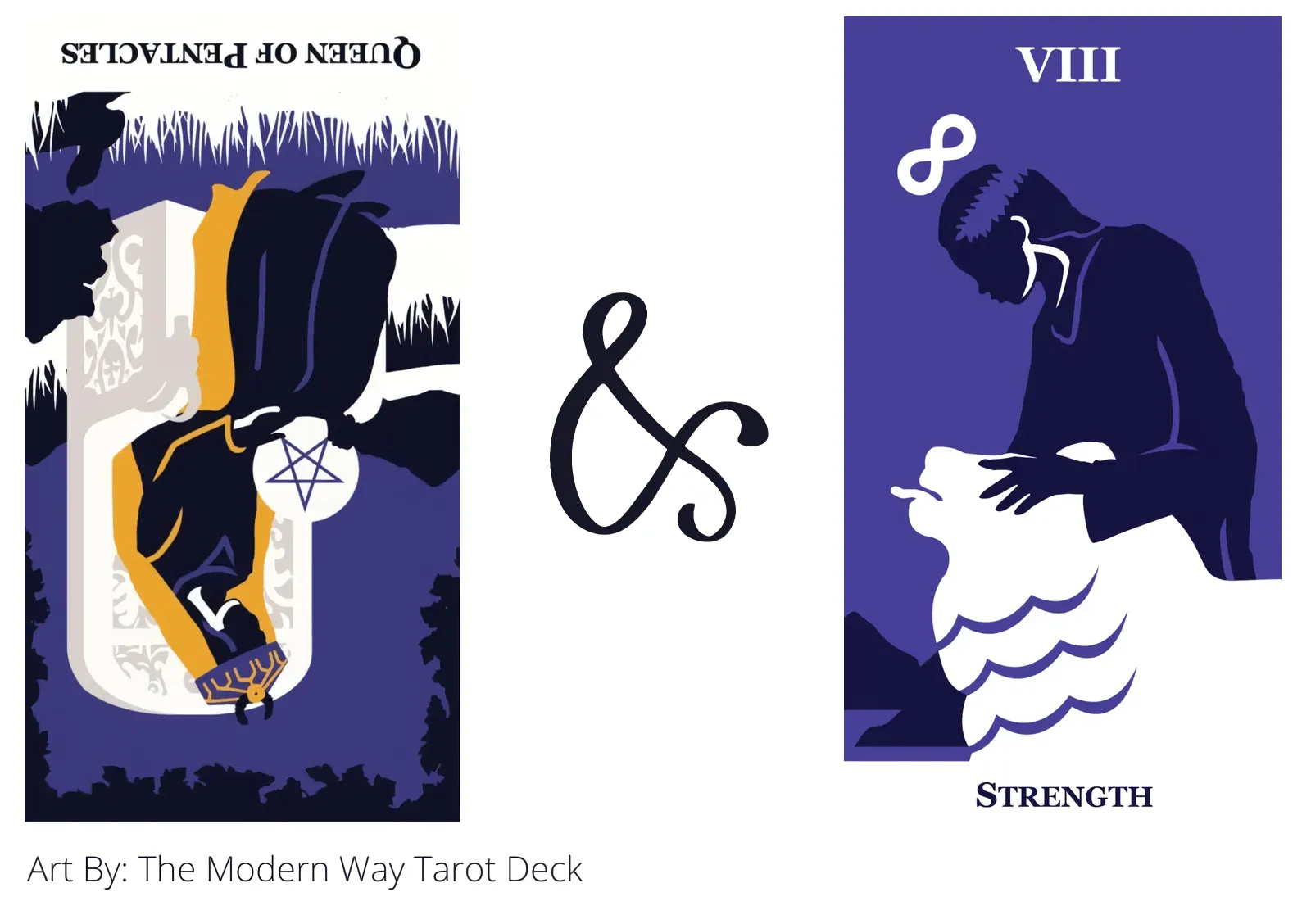 queen of pentacles reversed and strength tarot cards together