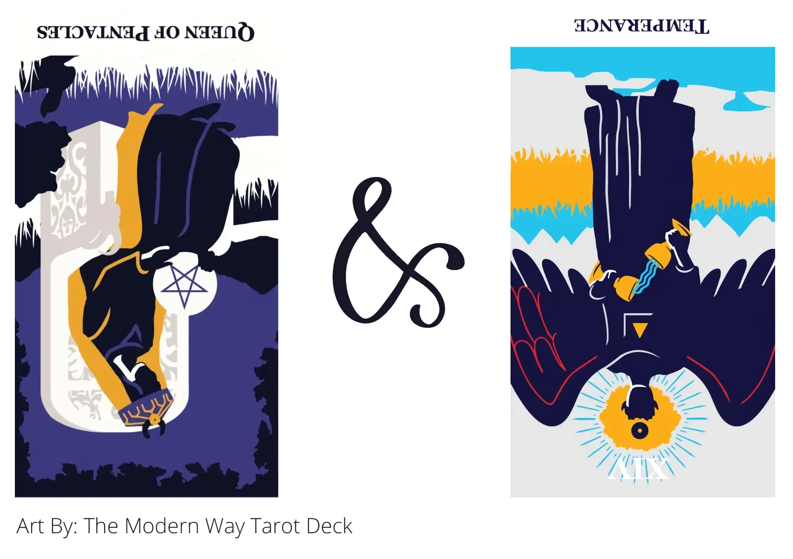 queen of pentacles reversed and temperance reversed tarot cards together